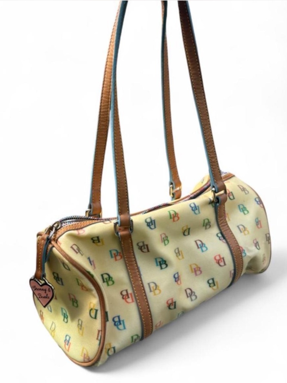 Dooney & Bourke Vintage Y2K Yellow Barrel Bag with Multicolor DB Logo